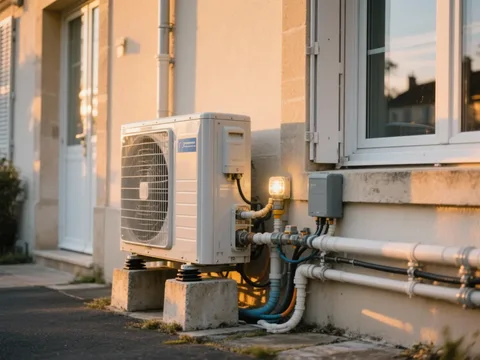 Pompe à chaleur extérieure installée sur une maison en France