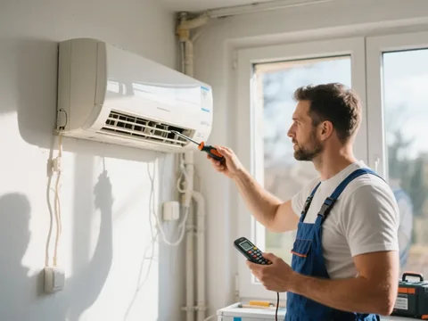Frigoriste mettant en service une climatisation en France