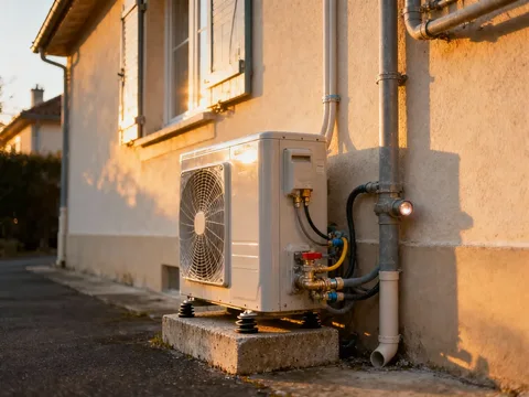 Pompe à chaleur extérieure installée sur une maison en France