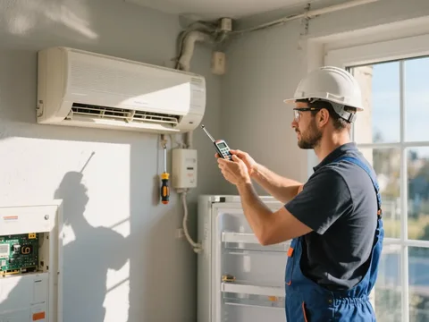 Frigoriste mettant en service une climatisation en France