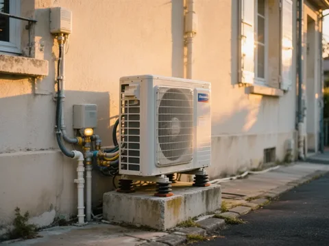 Pompe à chaleur extérieure installée sur une maison en France