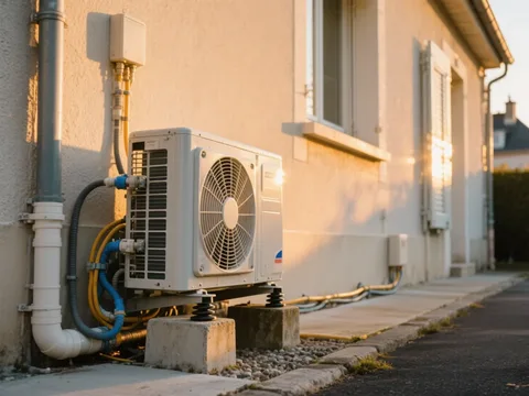 Pompe à chaleur extérieure installée sur une maison en France