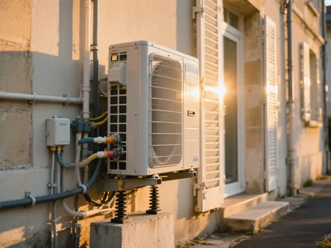 Pompe à chaleur extérieure installée sur une maison en France