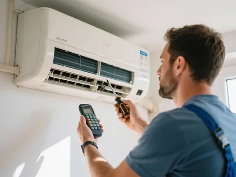 Frigoriste mettant en service une climatisation en France