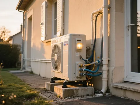 Pompe à chaleur extérieure installée sur une maison en France