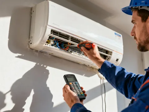 Frigoriste mettant en service une climatisation en France