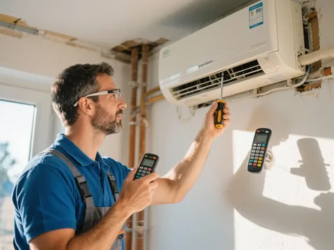 Frigoriste mettant en service une climatisation en France
