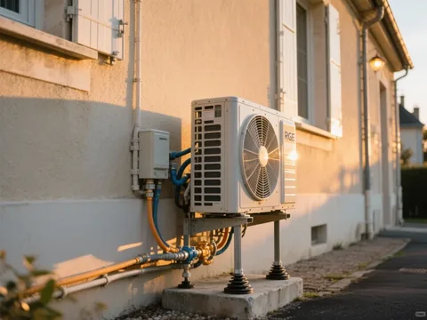 Pompe à chaleur extérieure installée sur une maison en France