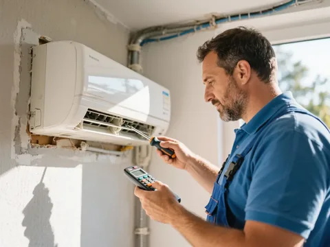 Frigoriste mettant en service une climatisation en France