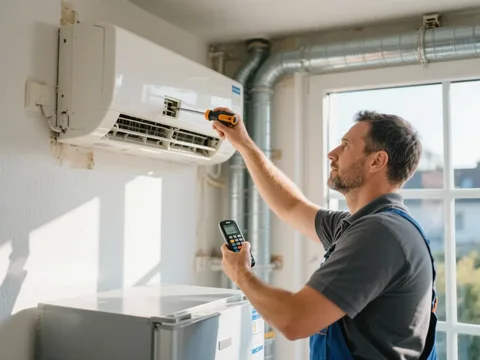 Frigoriste mettant en service une climatisation en France