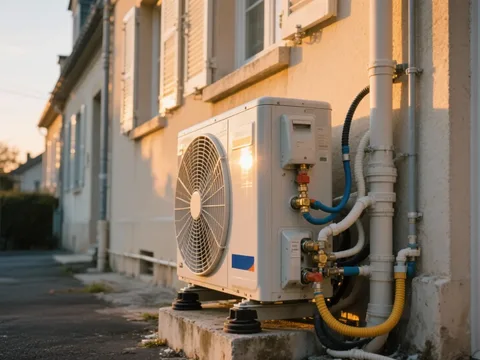 Pompe à chaleur extérieure installée sur une maison en France
