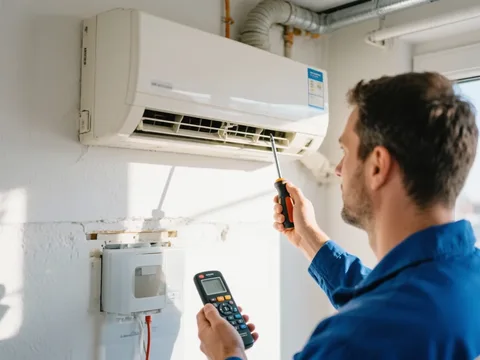 Frigoriste mettant en service une climatisation en France