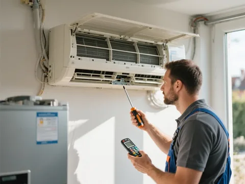 Frigoriste mettant en service une climatisation en France