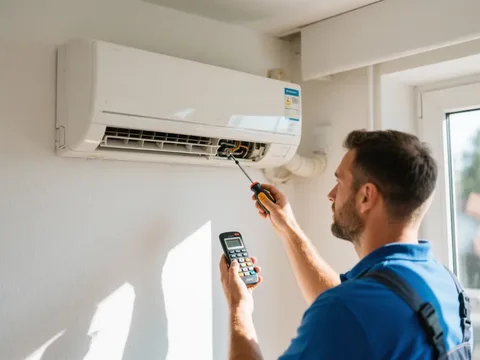 Frigoriste mettant en service une climatisation en France