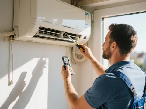 Frigoriste mettant en service une climatisation en France