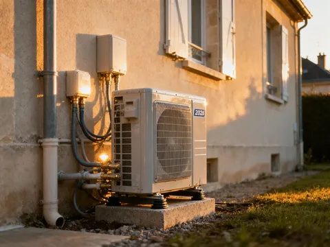 Pompe à chaleur extérieure installée sur une maison en France