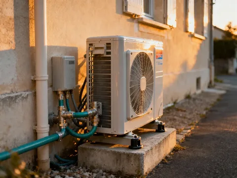 Pompe à chaleur extérieure installée sur une maison en France